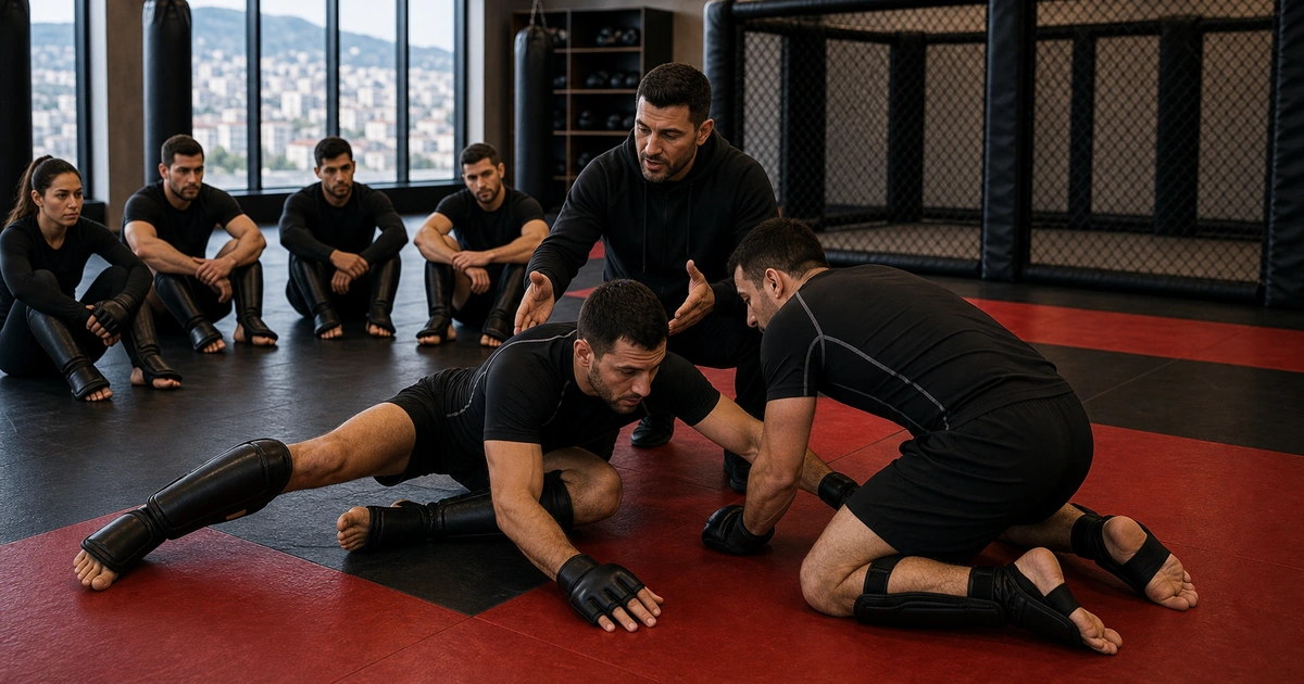 cinematic MMA camp scene in Georgia showing what daily sessions feel like
