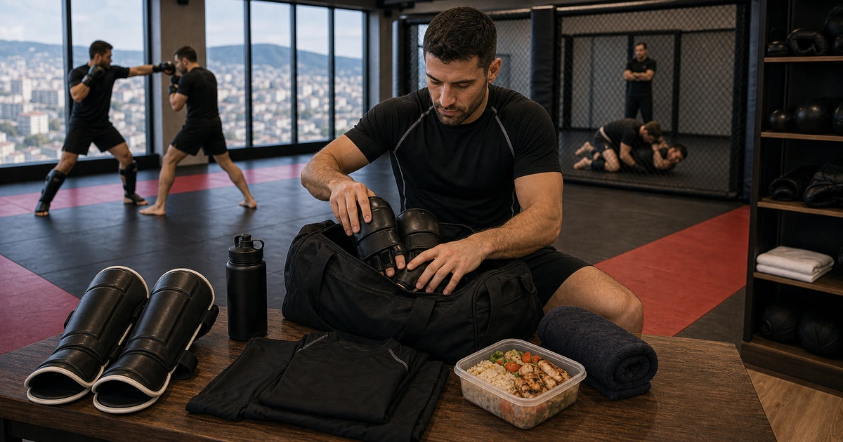 cinematic MMA camp scene in Georgia showing what the eur 500 training week includes